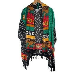 BOP Floral Cardigan Fringe Hem Bohemian Open Front Kimono Women's 3X